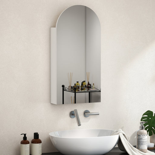 Arched Bathroom Mirror Cabinet with Adjustable Glass Shelves for Storage, White
