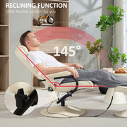 Swivel Recliner Massage Chair with Footstool and Remote Control for Home Comfort, Cream White