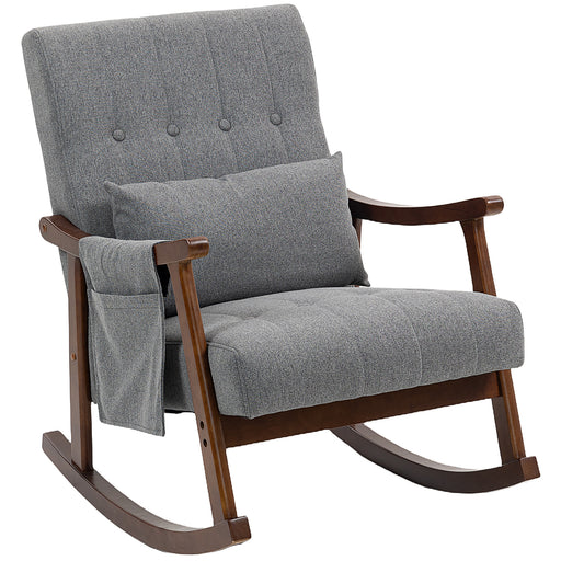 Wooden Frame Rocking Accent Chair With Padded Seat For Living Room Comfort, Grey