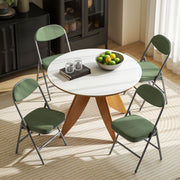 Set of Four Folding Seat Chairs with Soft Corduroy Upholstery for Dining or Guests Green