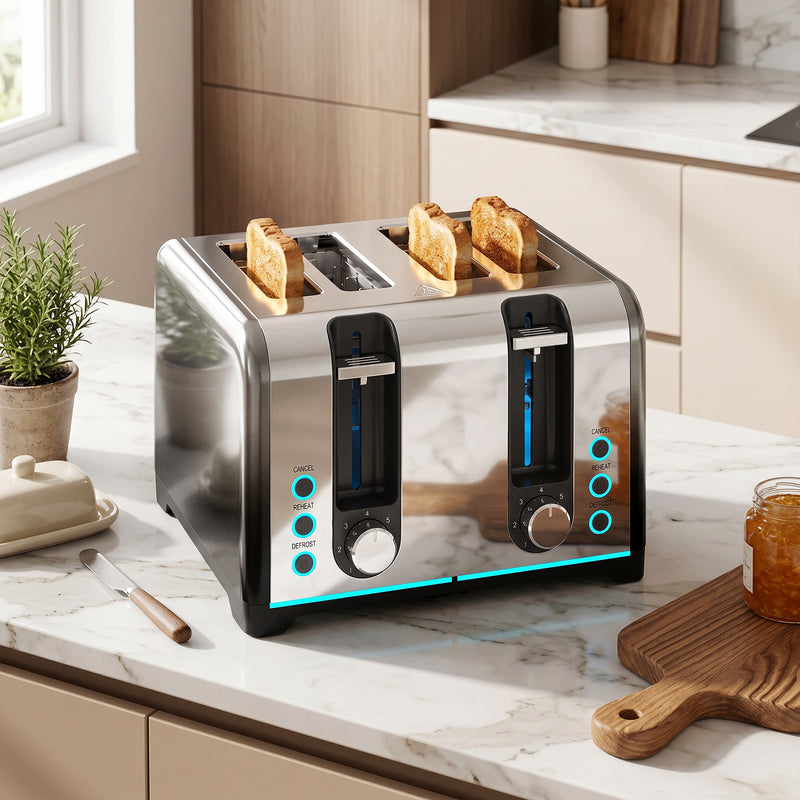 4 Slice Toaster for Quick Family Breakfasts with Wide Slots and Easy Clean Black