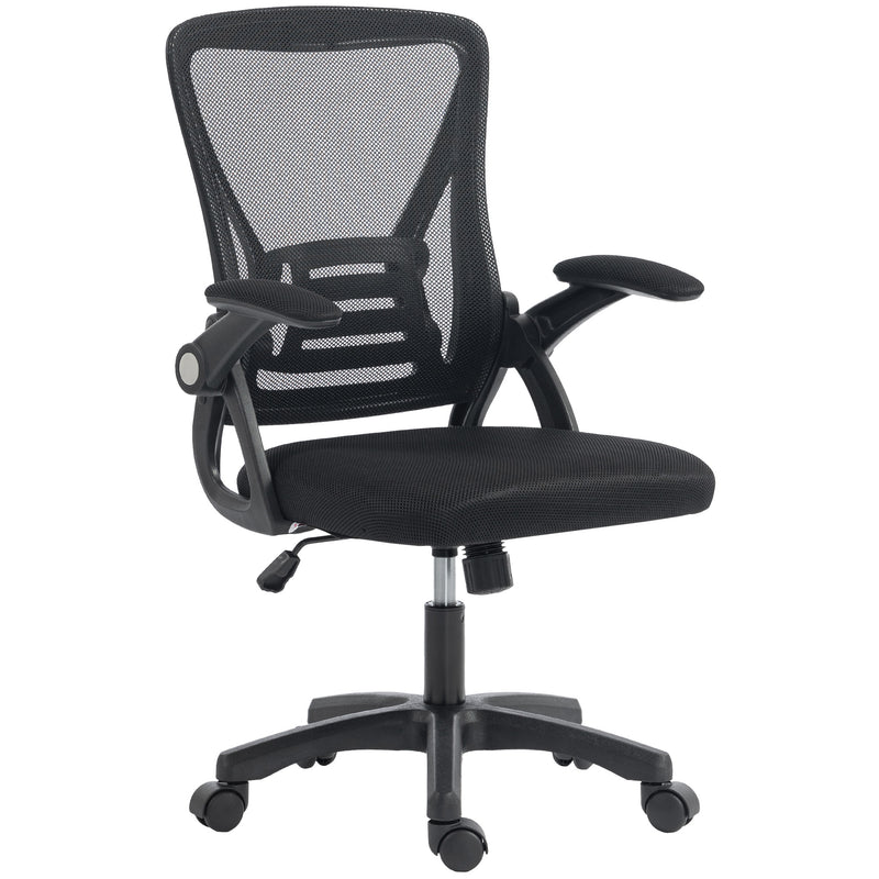 Office Chair with Lumbar Support and Flip Up Arms for Comfortable Home Working Black