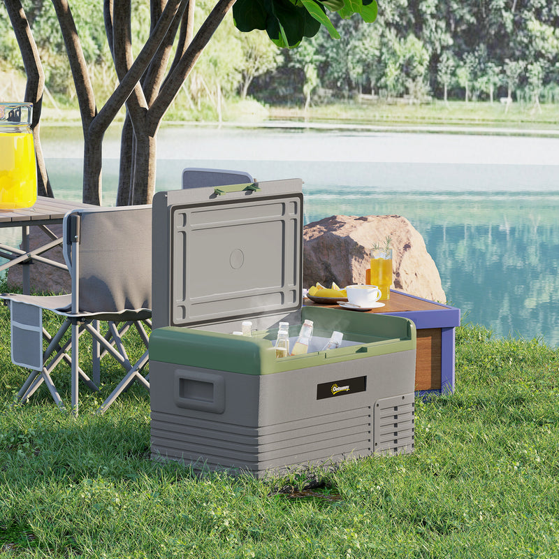 30L Portable Car Fridge in Light Green and Grey Ideal for Travel and Camping by Outsunny AOSOM
