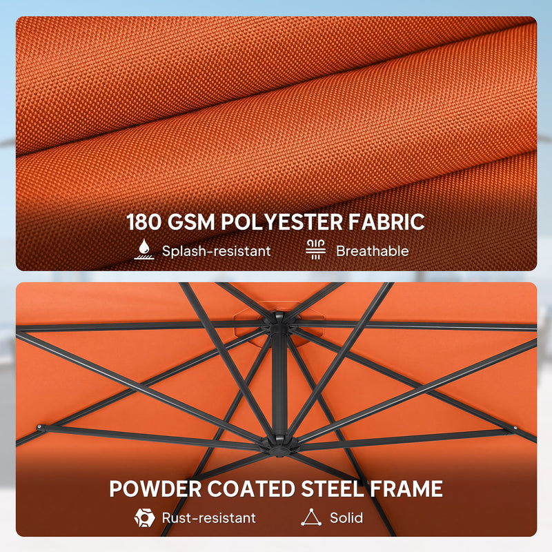 Cantilever Garden Parasol with Large Adjustable Canopy for Shaded Outdoor Seating Orange