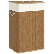 Brown Bamboo Laundry Basket with Lid and 72L Removable Liner for Bedroom or Bathroom