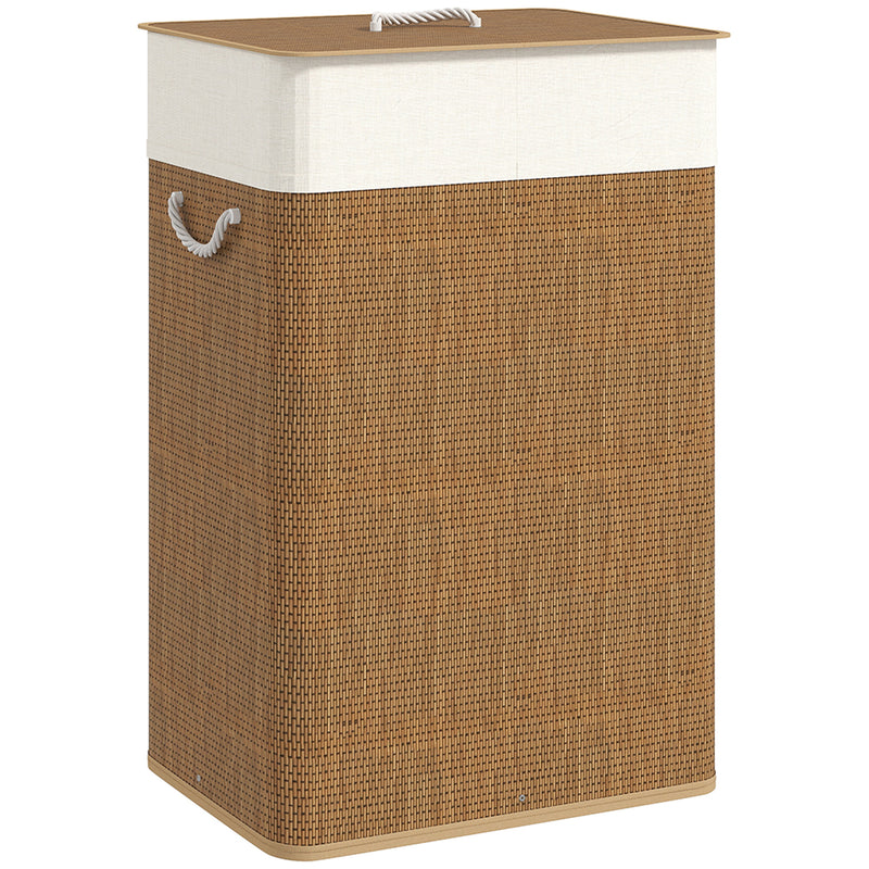 Brown Bamboo Laundry Basket with Lid and 72L Removable Liner for Bedroom or Bathroom