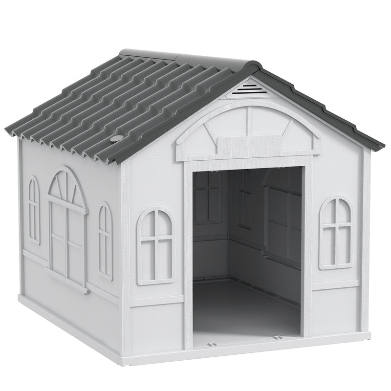 Weather Resistant Plastic Dog House for Medium Dogs Ideal for Indoor and Outdoor Use Grey