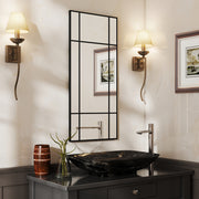 Decorative Grid Wall Mirror With Hanging Hooks Ideal For Hallway Or Living Room Black AOSOM