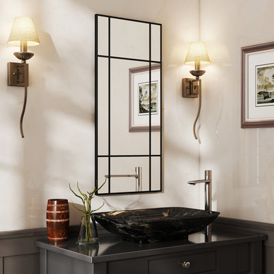 Decorative Grid Wall Mirror With Hanging Hooks Ideal For Hallway Or Living Room Black AOSOM