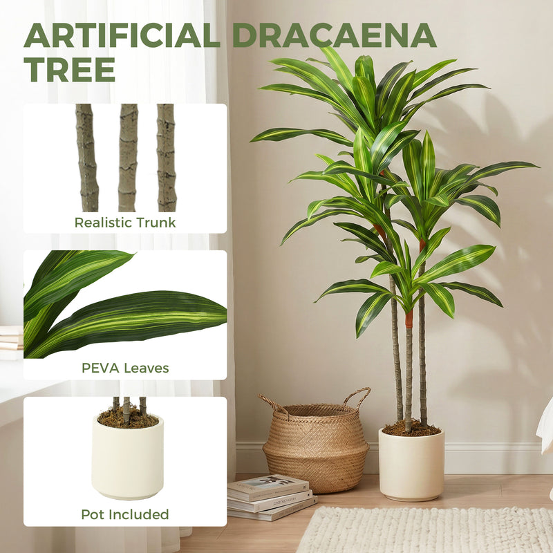 Artificial Dracaena Tree for Easy Year Round Indoor Greenery with White Planter Green