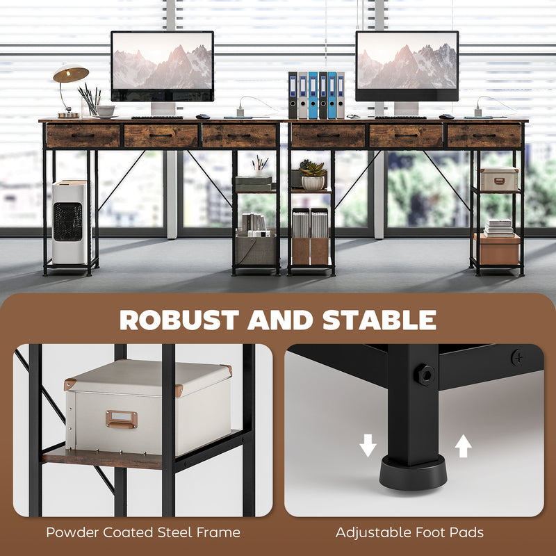 Industrial  120cm Computer Desk With Power Outlets Drawers And Storage Shelves For Home Office
