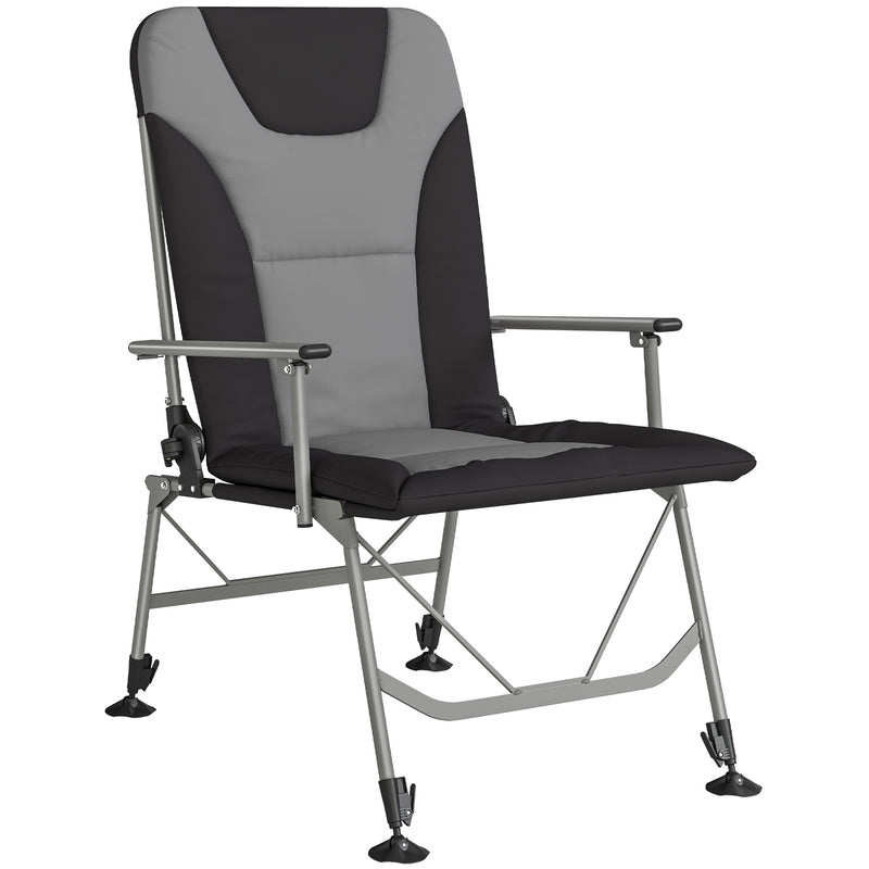 Folding Reclining Camping Chair for Fishing and Garden with Adjustable Legs Black Grey Outsunny