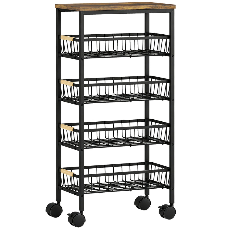 Slim Storage Trolley for Organising Snacks and Spices in Small Spaces Rustic Brown