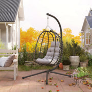 Light Grey Rattan Hanging Egg Chair with Cushion and Stand for Garden or Patio by Outsunny