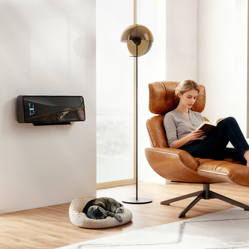 2000W Wall Mounted Ceramic Electric Heater With Fan Remote And Thermostat Control Black