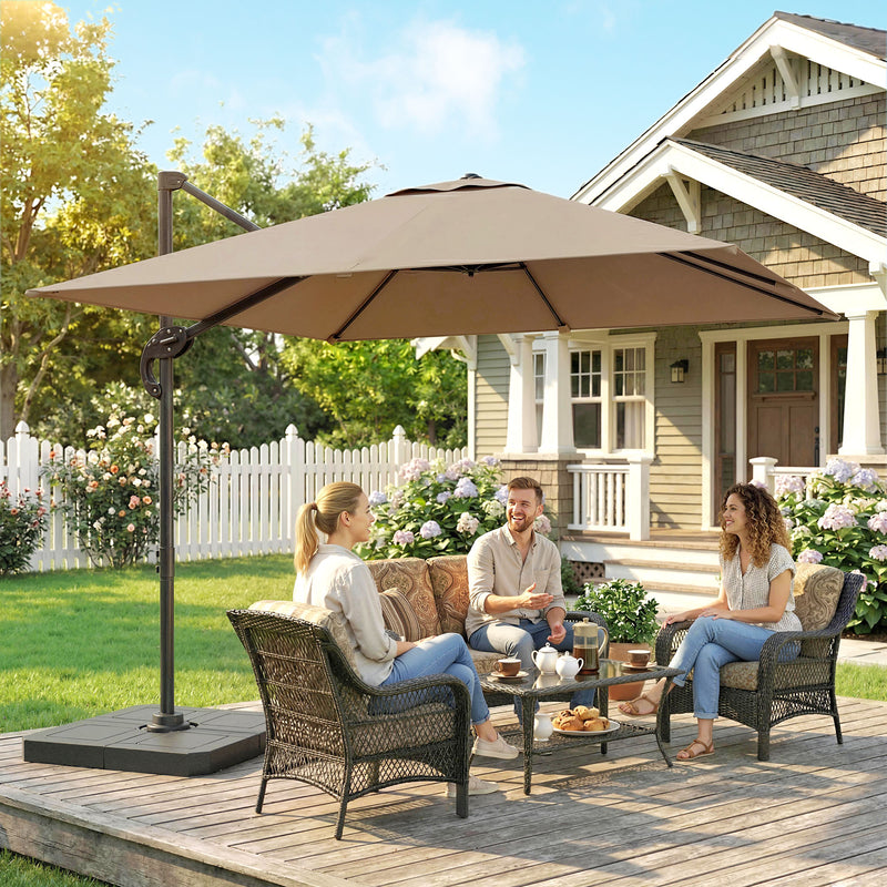 Square Cantilever Garden Parasol With Adjustable UPF50+ Shade and Fillable Base Weights Outsunny