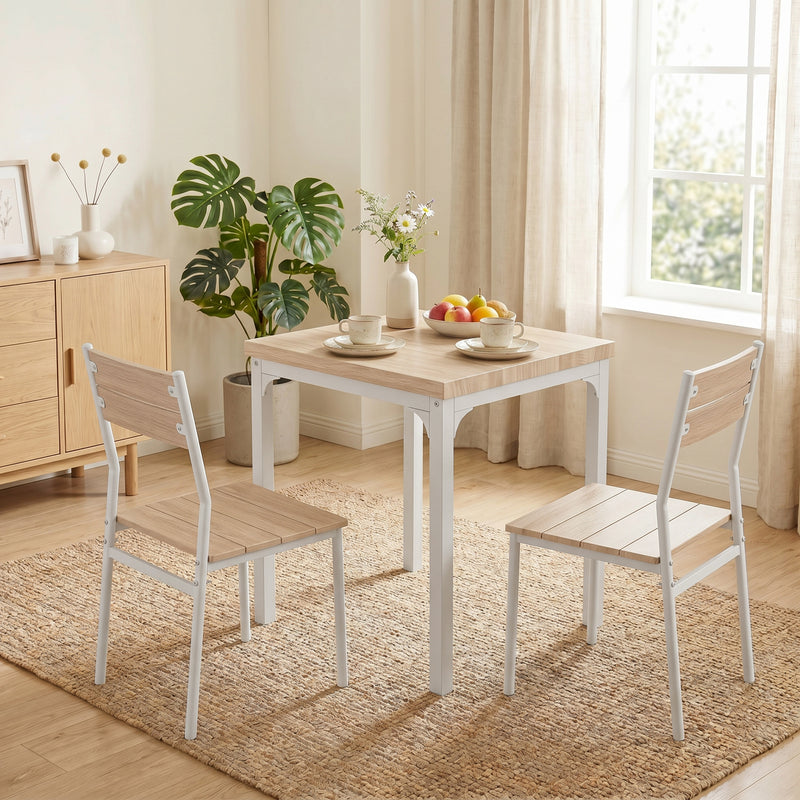 Compact Dining Table and 2 Chairs Set for Small Kitchens or Flats Oak Wood Effect White