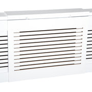 White Extendable Radiator Cover With Slatted Design And Storage Shelf For Home Office