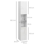 Tall Slim White High Gloss Bathroom Cabinet with Multi Storage by Kleankin