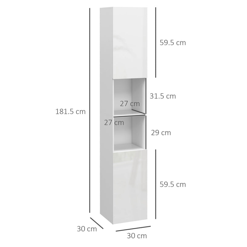 Tall Slim White High Gloss Bathroom Cabinet with Multi Storage by Kleankin