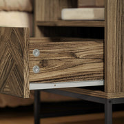 Bedside Table with Drawer and Storage Shelf for Bedroom or Lounge with Steel Legs, Brown