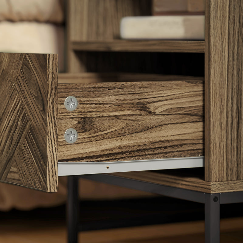 Bedside Table with Drawer and Storage Shelf for Bedroom or Lounge with Steel Legs, Brown