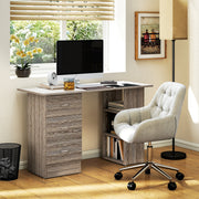 Computer Desk With Drawers and 3 Storage Shelves for Home Office Workstation, Grey