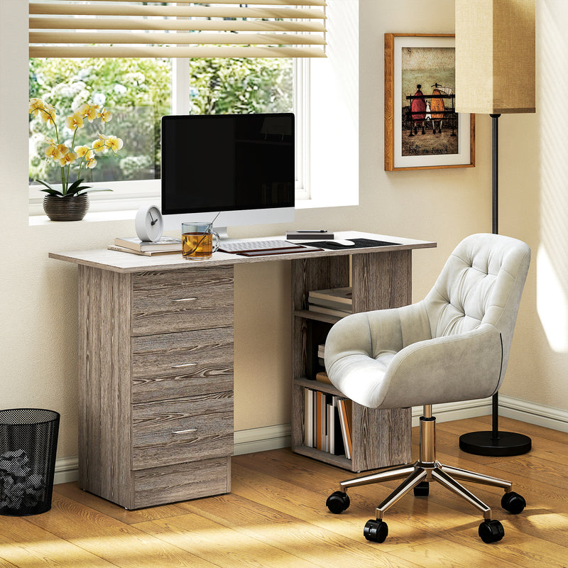 Computer Desk With Drawers and 3 Storage Shelves for Home Office Workstation, Grey