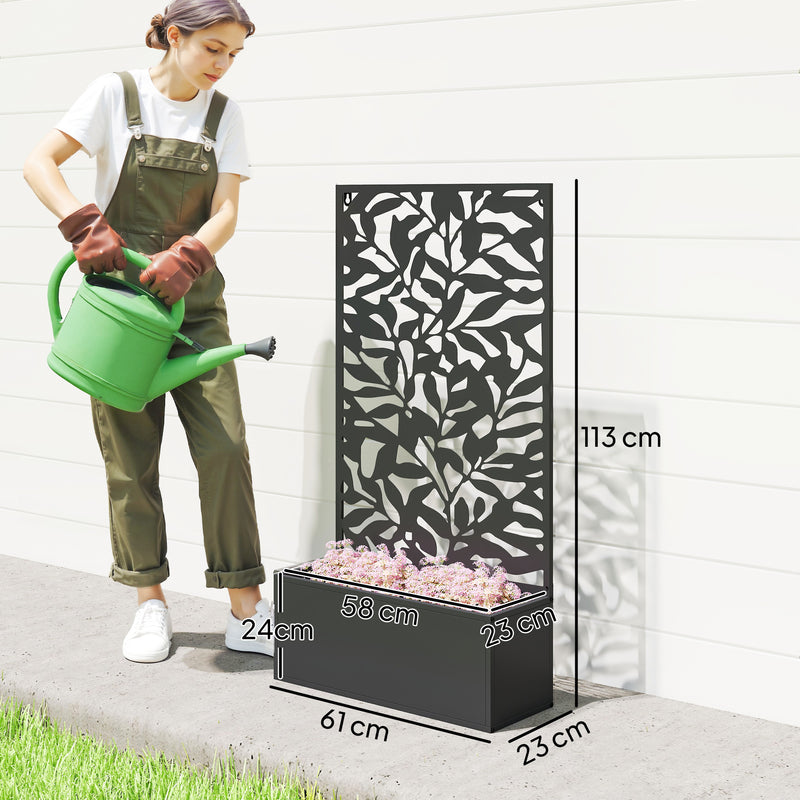 Outsunny Metal Garden Bed with Trellis, Wall Mounted or Freestanding Raised Planter with Privacy Panel, Black Outsunny