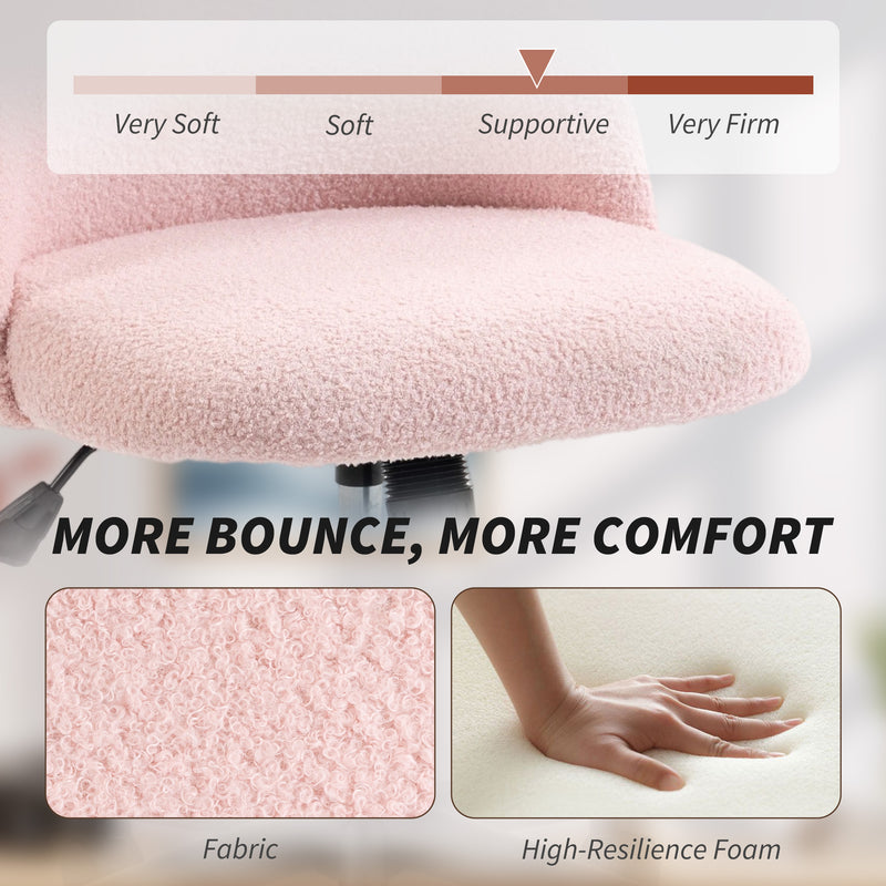 Teddy Fleece Swivel Office Chair With Wheels For Home Desk Or Study Light Pink AOSOM