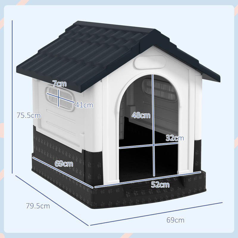 Plastic Dog Kennel with Ventilated Windows Ideal for Small Dogs in Garden or Patio Grey