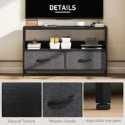 Black TV Stand Cabinet with 2 Foldable Fabric Storage Drawers Modern Entertainment Unit