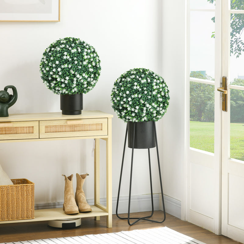 Set of Two Artificial Boxwood Ball Plants for Indoor or Outdoor Display White AOSOM