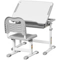 Adjustable Kids Study Desk and Chair Set with Storage Drawer and Hook, Grey