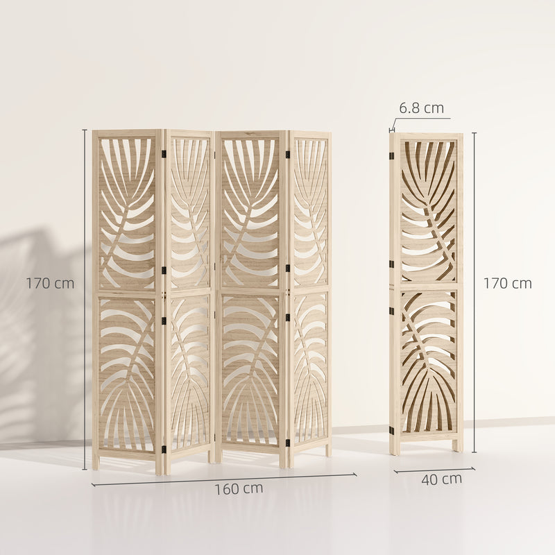 Folding Room Divider with Detachable Panels for Instant Privacy Natural Wood Finish