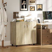 Two Tier Lockable Office Storage Cabinet Oak Finish by Vinsetto
