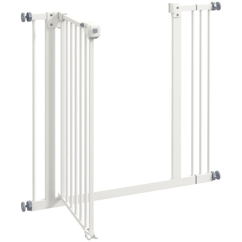 Adjustable Metal Dog Safety Gate 74 to 87cm Wide for Doorways and Stairs White
