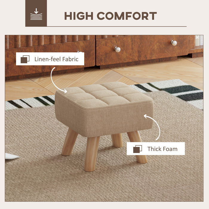 Brown Linen Look Square Padded Footstool Ottoman for Living Room by HOMCOM