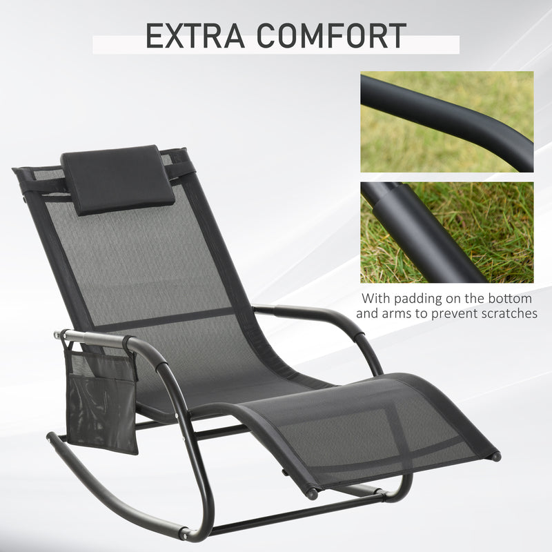 2 Piece Garden Rocking Chair Set with Mesh Fabric and Storage Bag for Patio Black AOSOM