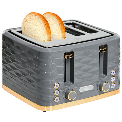 Grey Four Slice Toaster with Rippled Design for Even Browning by HOMCOM