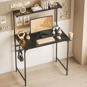 Computer Desk with Shelves and Cup Holder for Small Spaces Black AOSOM
