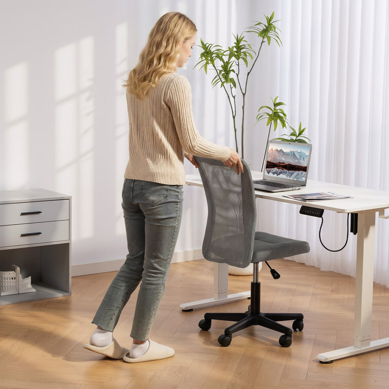 Office Chair for Small Home Office Spaces with Mesh Back and Adjustable Height Grey AOSOM