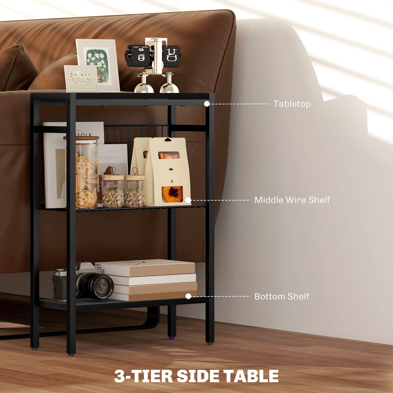 Three Shelf Industrial Side Table with Black Metal Frame by HOMCOM