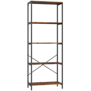 5 Tier Industrial Bookcase With Metal Frame For Home Or Office Storage Rustic Brown And Black