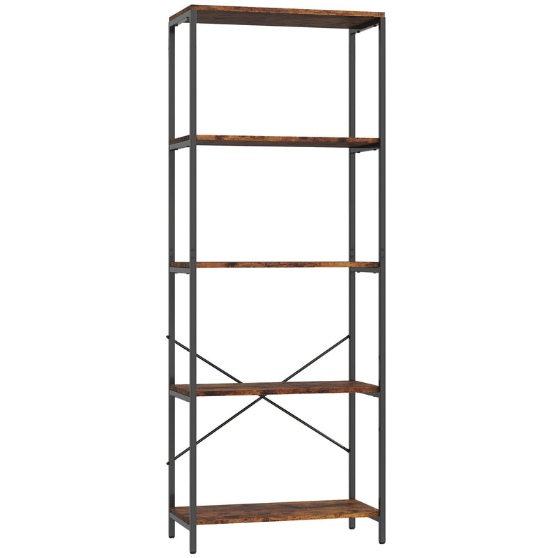 5 Tier Industrial Bookcase With Metal Frame For Home Or Office Storage Rustic Brown And Black