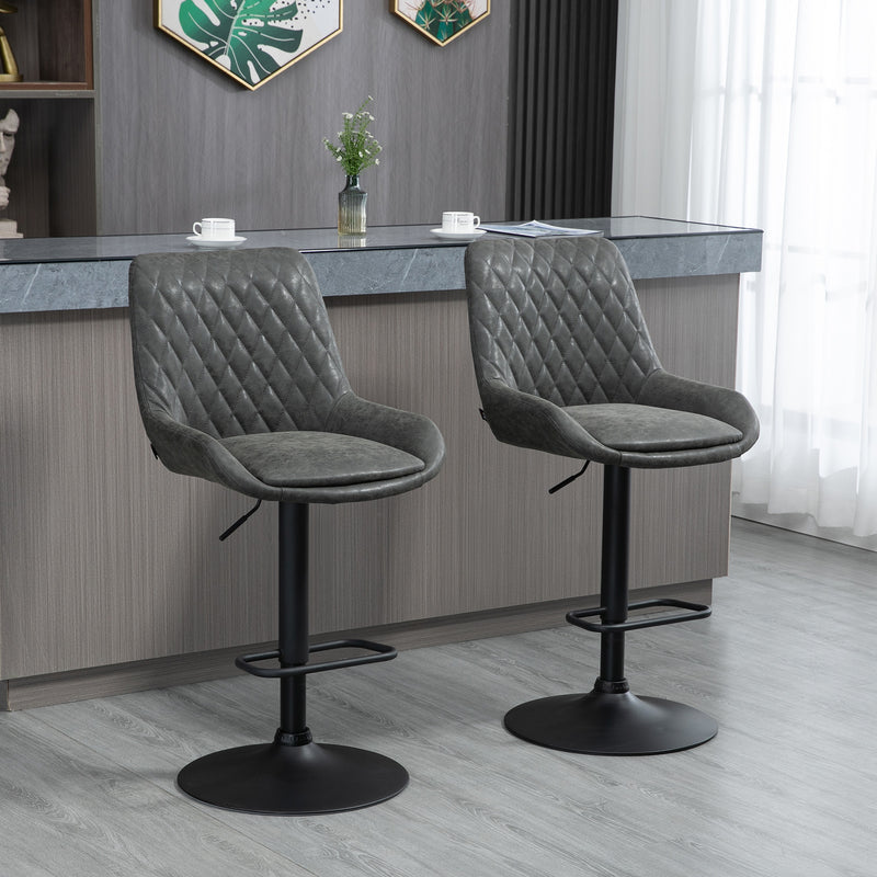Set of 2 Adjustable Swivel Bar Stools with Backrest for Kitchen or Home Bar Dark Grey