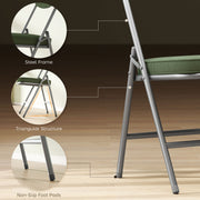 Set of Four Folding Seat Chairs with Soft Corduroy Upholstery for Dining or Guests Green