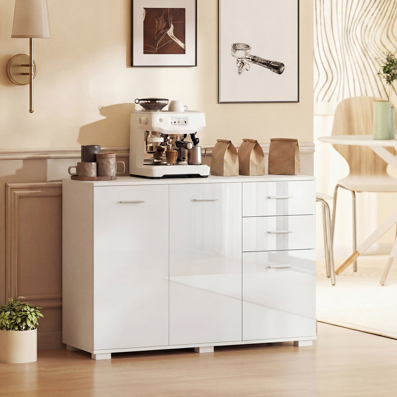 Sideboard with Adjustable Shelf for Organised Storage High Gloss White AOSOM