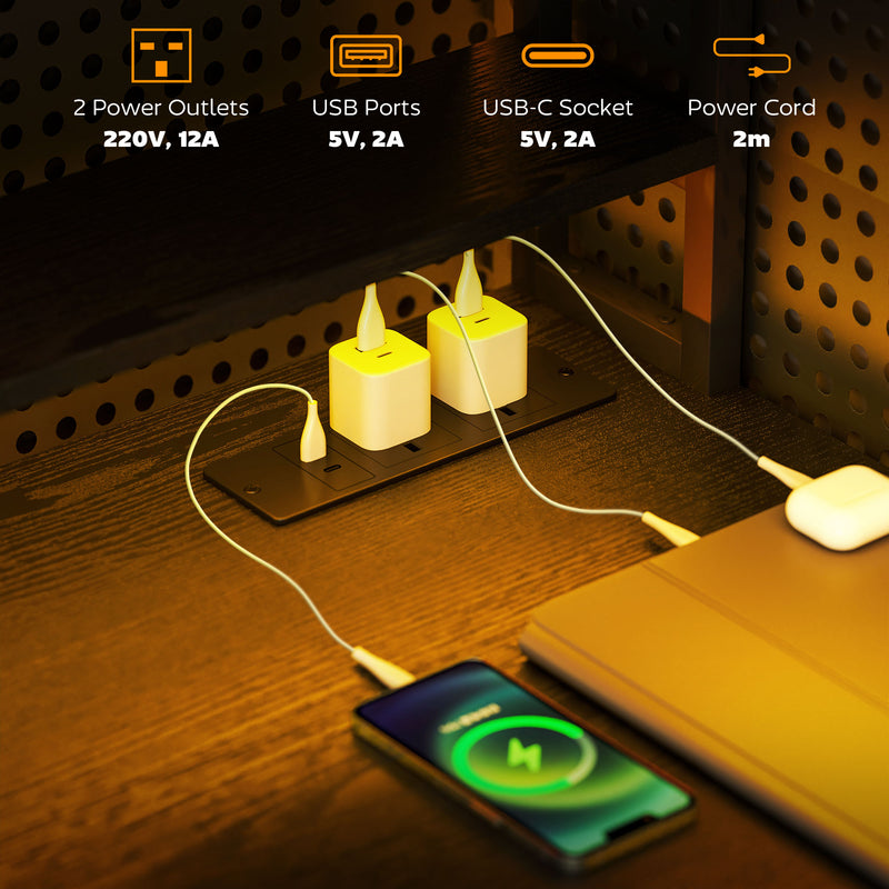 Black Computer Desk with LED Lights and Power Outlets Home Office Gaming Desk by HOMCOM