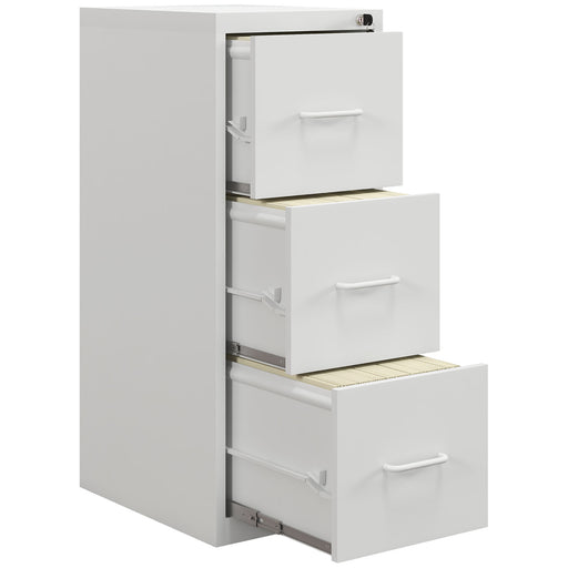 Three Drawer Steel Filing Cabinet with Lockable Storage for Home Office, Cream